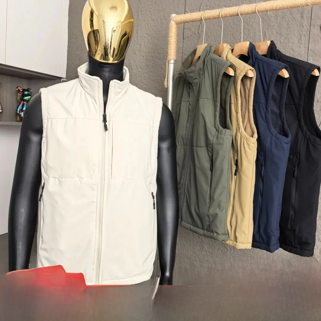 

Outdoor Double-Sided Wearable Thiened Fce Stand Collar Vest Jaet Trendy Youth Stand Fit Zipper Closure Color