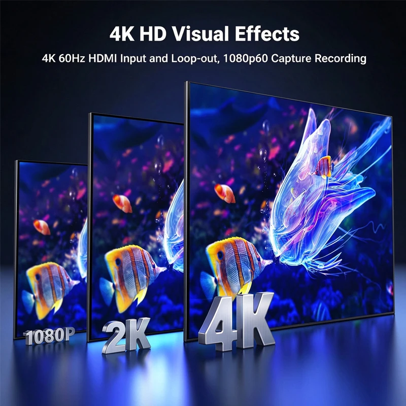 HDMI Video Capture Card 4K60Hz HDMI to USB/Type-C Video Grabber Box for Computer Camera Live Stream Record Meeting
