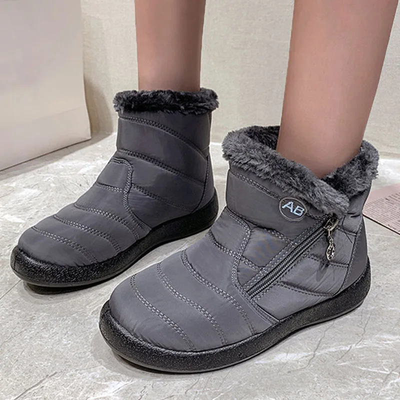 Snow Boots Women Keep Warm Boots Ladies Waterproof Women Shoes Zipper Platform Boots Round Toe Flat Winter Footwear Botas Mujer