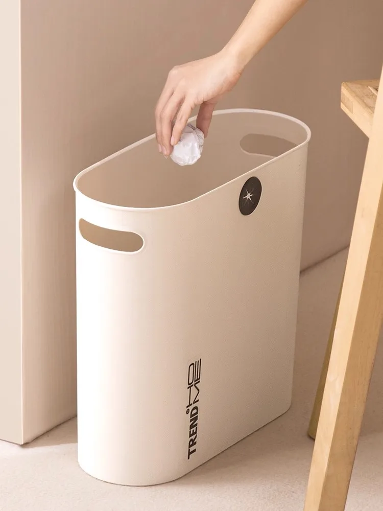 

Large Size Rectangular Batoom Wastebasket Skinny Kitchen Tra Can Home Use Cagger Flat Long ape Dirtier PP+TPR Material