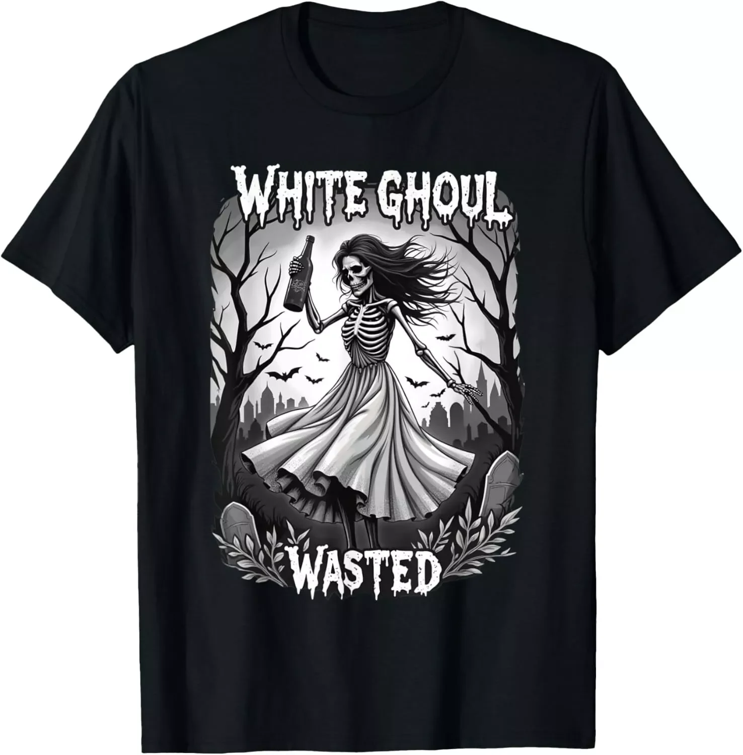 White Ghoul Wasted Halloween Ghoul 2024 Skeleton Halloween T-Shirt