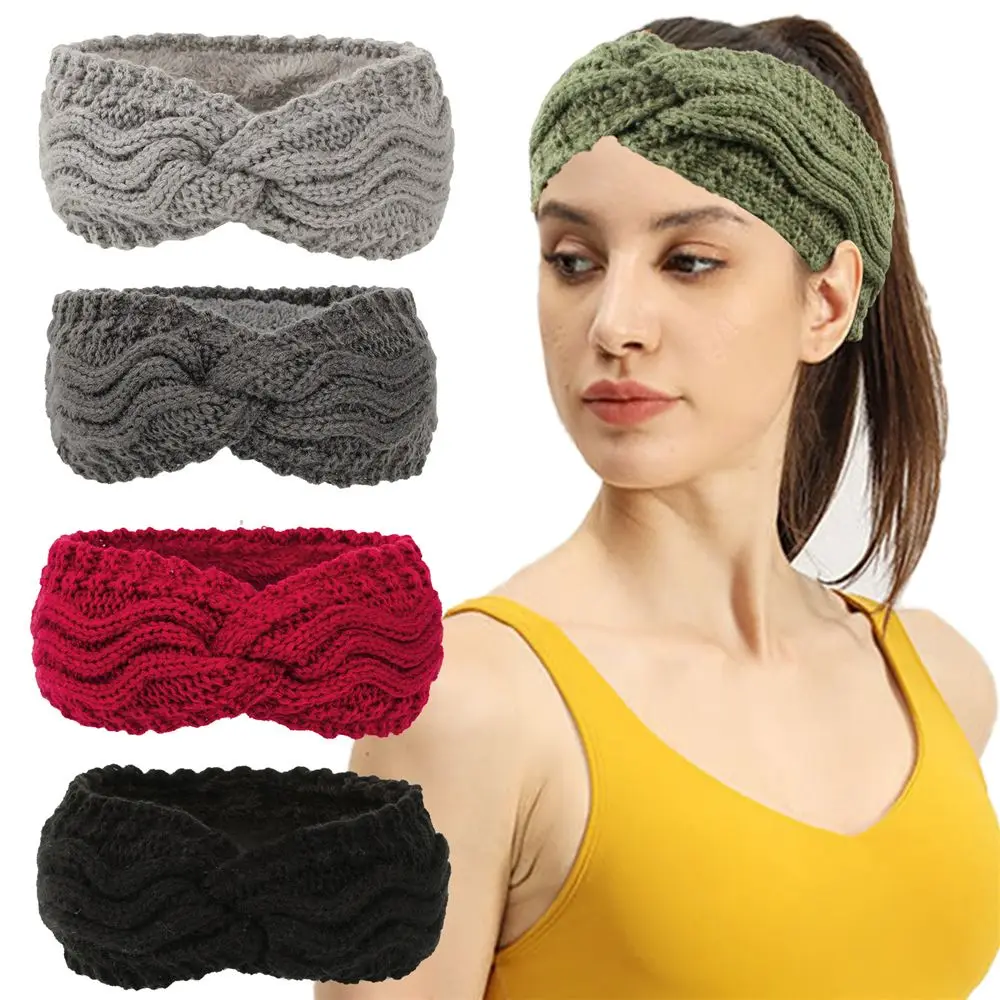 أربطة شعر معقودة على شكل عمامة ناعمة قابلة للتمدد، عصابات رأس محبوكة لتدفئة الأذن للنساء