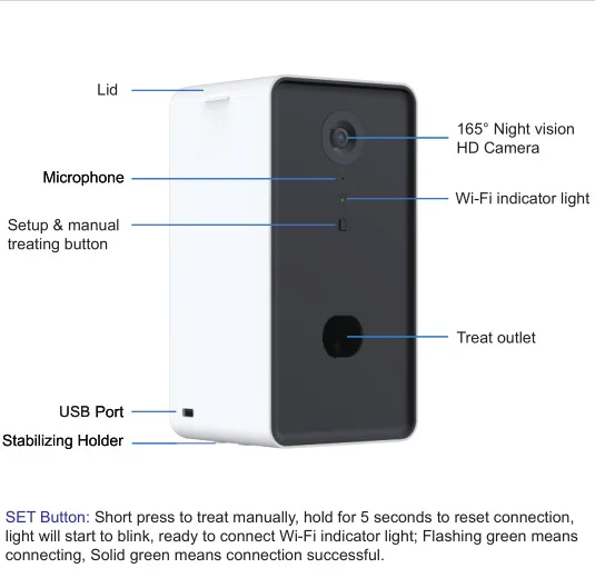 Dog Camera Treat Dispenser Automatic Pet Feeder WiFi Remote Pet Camera with Two-Way Audio and Night Vision Compatible gatos