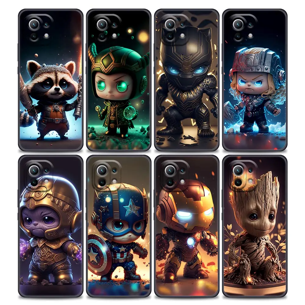 Baby Marvel Heroes Avengers Black Fundas For Xiaomi 13 T 11 Lite 5G NE 12 11T 12T Pro Case Back Cover Mi 9 10 13T Pro Soft Coque