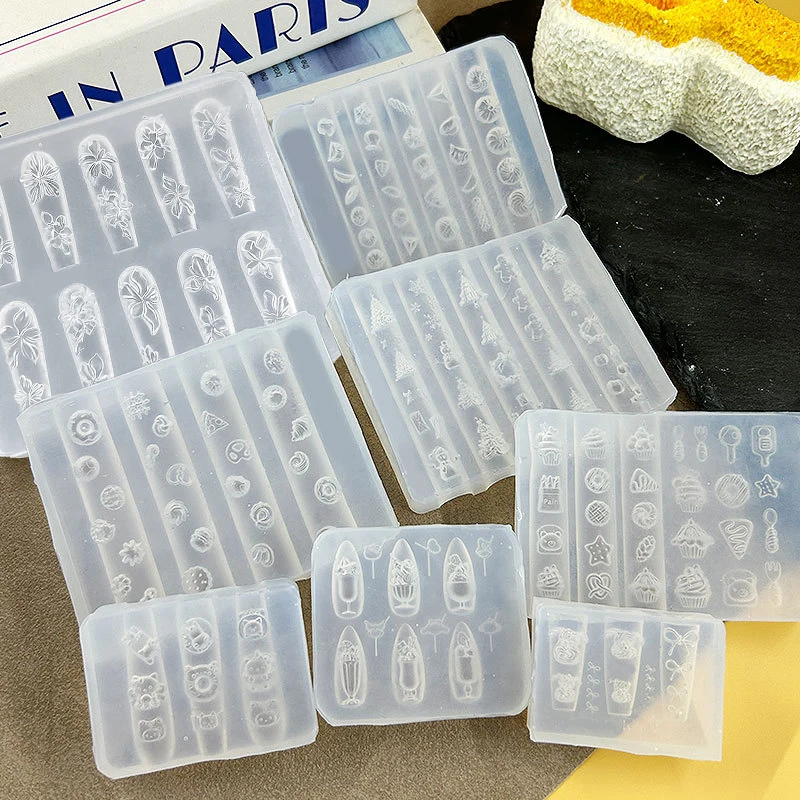 

3D Silicone Nail Art Mold Cartoon Cute Dog Bear Cake Bread Relief Carving Diy Design Nail Parts Charm Decorations Manicure Tool