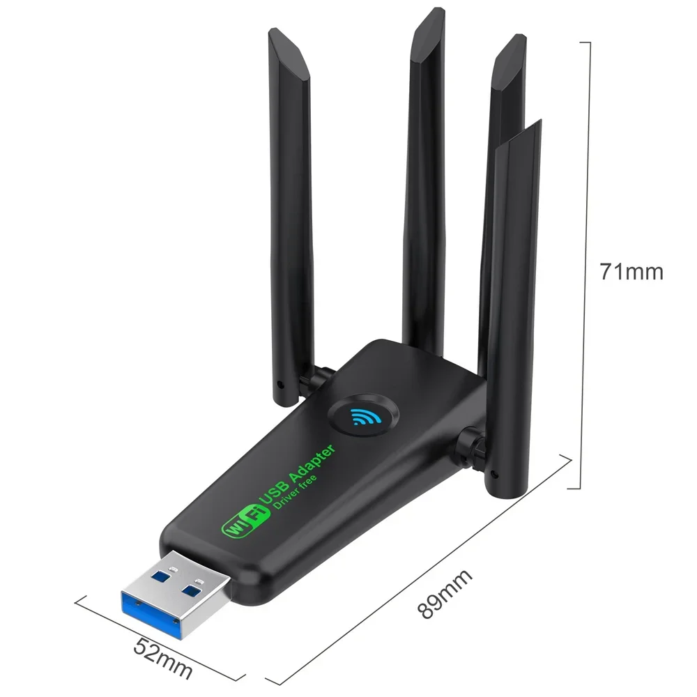 Dual Band 1200Mbps WiFi USB Adapter 2.4G/5.8Ghz Wi-Fi5 Dongle 4 เสาอากาศ USB3.0 ตัวรับสัญญาณไร้สายสําหรับ PC/แล็ปท็อปไม่มีไดรเวอร์ CD ฟรี