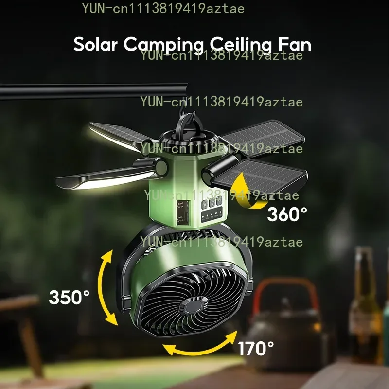 Camping Solar Fan With 6000mAh Battery Powered Tent Camp Fan With Light 4 Speed Wind Adjustable Air Cooling Fan For Outdoor