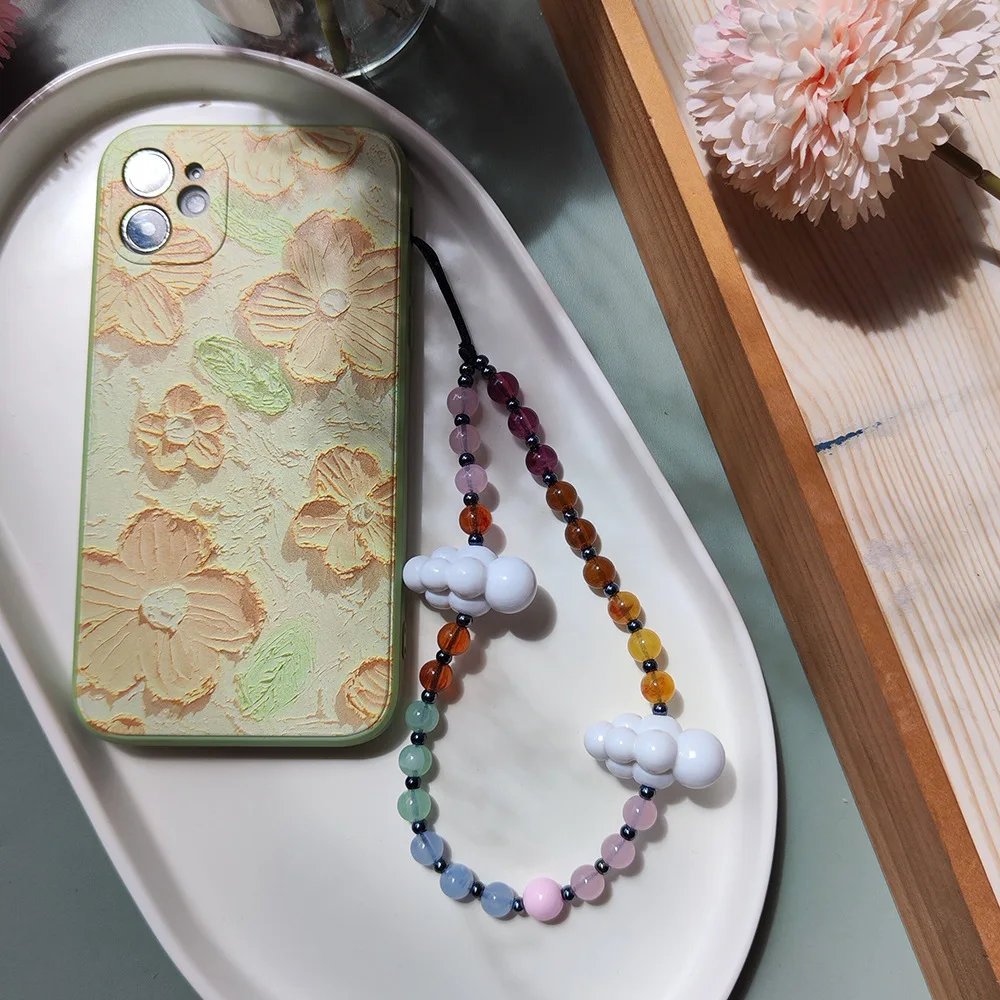 HERLOOK White Clouds Phone Straps Colored Beads Chain Phone Charm Y2K Accessories Korean Boho Jewelry Free Shipping