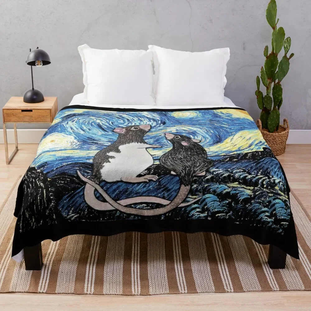 Rats and Stars Spelled Backwards Throw Blanket Mouse Rodents Blanket Cartoon Style Funny Animal Blankets for Living Room Bedroom