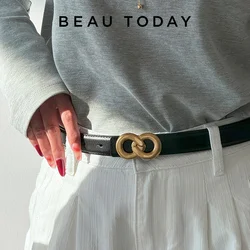 BEAUTODAY Luxury Belts Women Genuine Leather Golden Buckle Solid Color Ladies Cowhide Waistband Accessories Handmade 91111