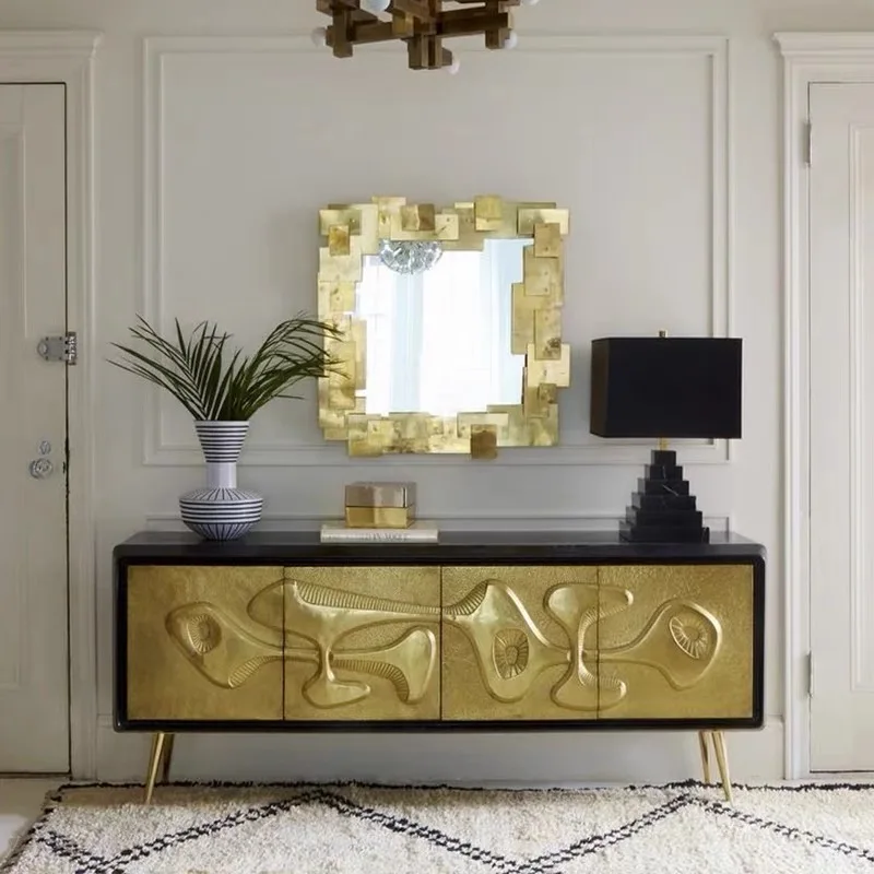 خزائن حديثة بأرجل معدنية وأبواب نحاسية مزخرفة وأثاث غرفة المعيشة وتناول الطعام #5