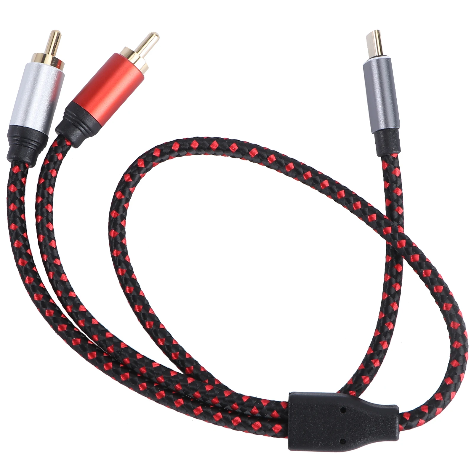 

1pc Type-C To 2 Cable Aluminum Alloy Charging Audio Simultaneously Ultra-Thick Wire For Audio Devices 0.5M Red