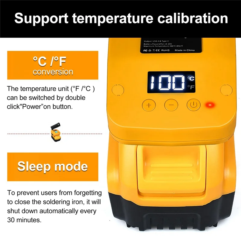 ABUN-Cordless Soldering Station For  20V Battery Portable Digital Display Soldering Iron Station With USB&Type-C Port