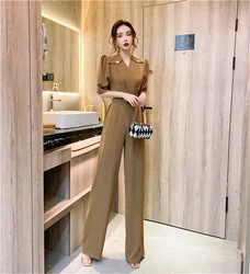 New Short Sleeve Slim Fit Jumpsuit Solid Color Pants Jump Suits for Women Slim Ruched Rompers Women Jumpsuit Streetwear