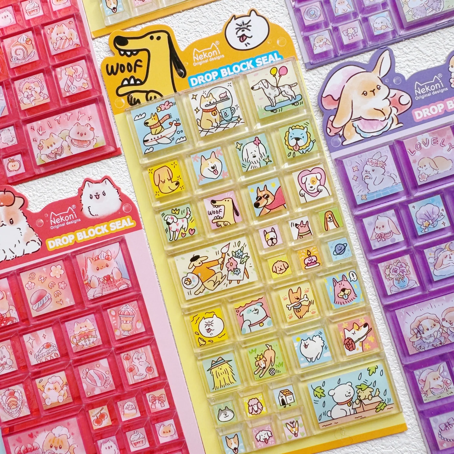 NEKONI Cute Square Drop Block Seal 3D Stickers Mini Scrapbooking DIY Journaling Stationery Diary Cute Stickers School Supply