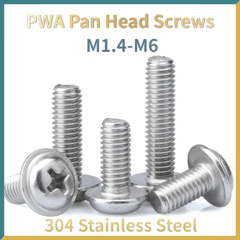 10~100pcs M1.4 M2 M2.5 M3 M4 M5 M6 304 Stainless Steel Cross Phillips Pan Round Truss Head With Washer Padded Collar Screw Bolt