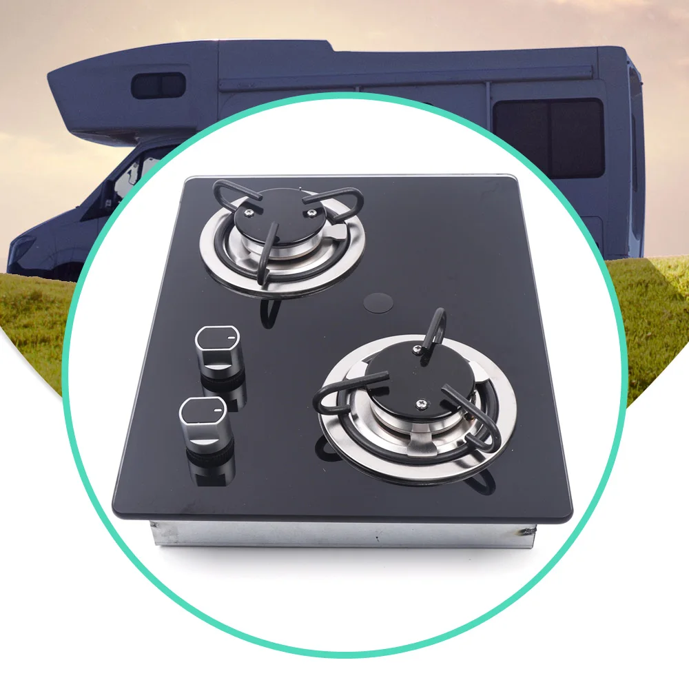 موقد غاز بشعلتين لحماية فشل اللهب RV، حرق فعال وقابل للتعديل، قوة نيران سهلة التخزين، متوافقة مع غاز البترول المسال