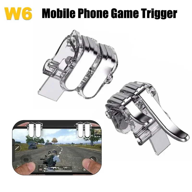 W6 Mobile Phone Game Trigger 6 Finger Aim Shooting Free Fire L1R1 ABS Key Button Gaming Joystick Controller for IOS Android PUBG