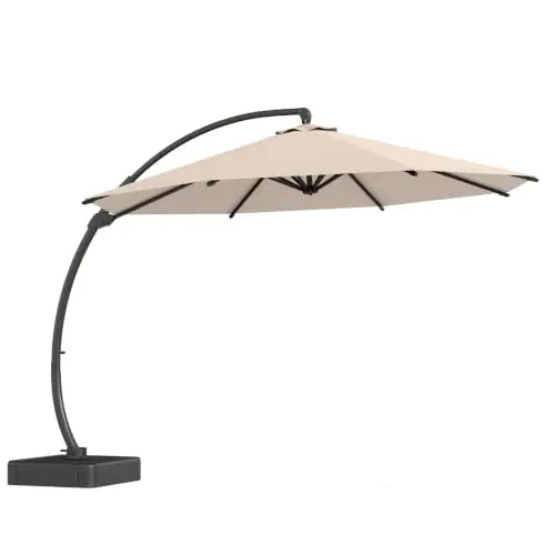 11ft Offset Cantilever Patio Umbrella with Base Included, Large Round Aluminum Outdoor Umbrella, 360° Rotation &