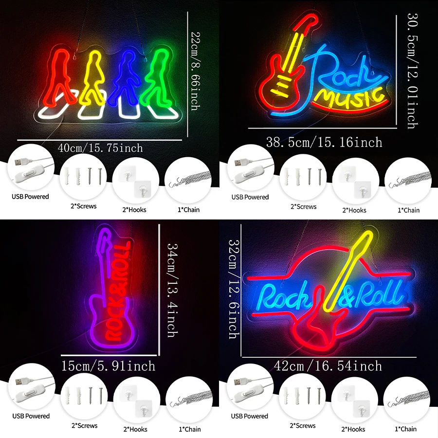 Rock Roll Neon Sign For Wall Decor,Light Up Sign For Music Concert,Bedroom,Man Cave,Party,Club,Bar,Christmas Birthday Gifts