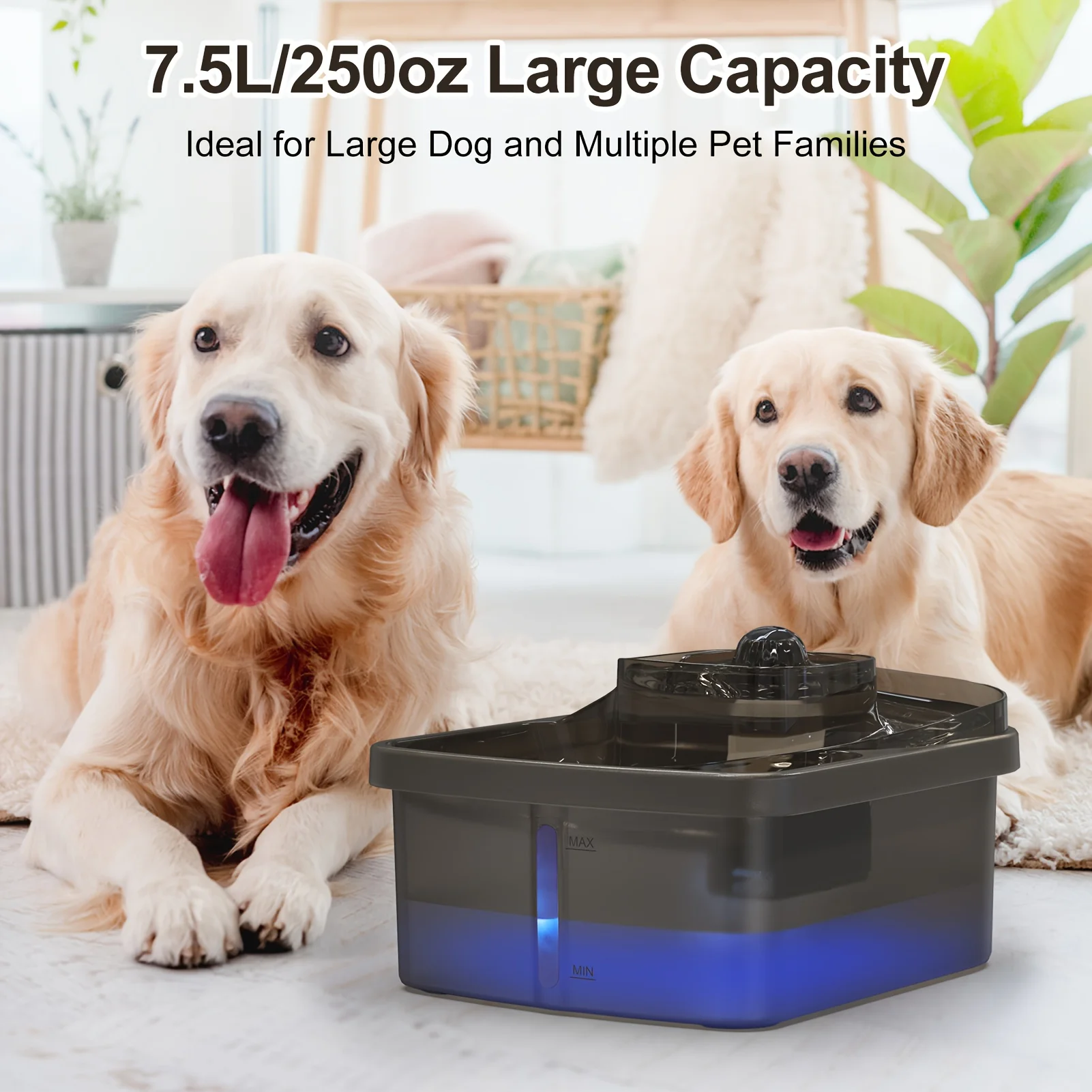 

8L/2.1Gal Large Automatic Dog Water Fountain with Smart LED Pump & Rotating Spout - Quiet Operation, Wide Drinking Surface, Filter System, Low-Maintenance Pet Water Dispenser Suitable for Large Dogs & Multi-Dog Households JUYHGV