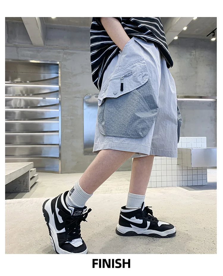 Kurze, stylische Sommer-Cargo-Shorts aus Baumwolle für Kinder und Jungen im Teenageralter, mit großer Seitentasche, neue lässige kurze Cargo-Hosen, 5-14 Jahre – Detail 17