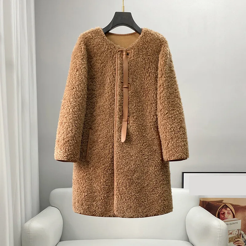 PUDI New Fashion Women Soft Real Wool Fur Coat Sheep Shearing Featured Button Jacket CT296