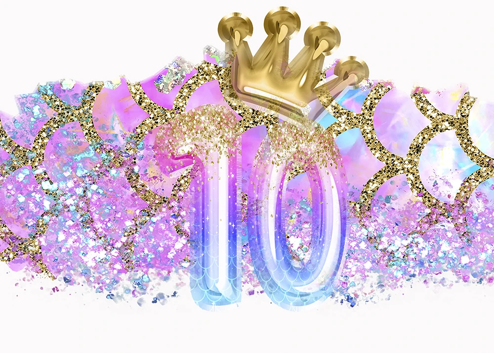 خلفيات لحفلات أعياد الميلاد للفتيات خلفيات 10th حورية البحر باستيل الوردي راية بالونات بريق الأميرة 10 سنوات من العمر