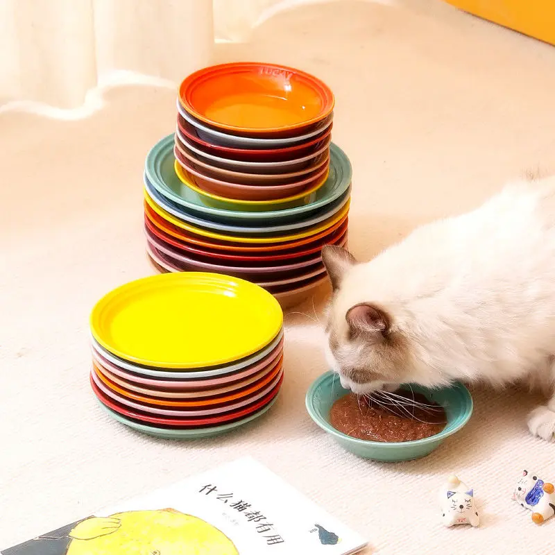 

Colorful Meal Plate 6/8-inch Pet Bowl Rainbow Large Caliber Cat Dog Ceramic Feeding Bowl Pet Supplies Bowl Prevent Tipping Over