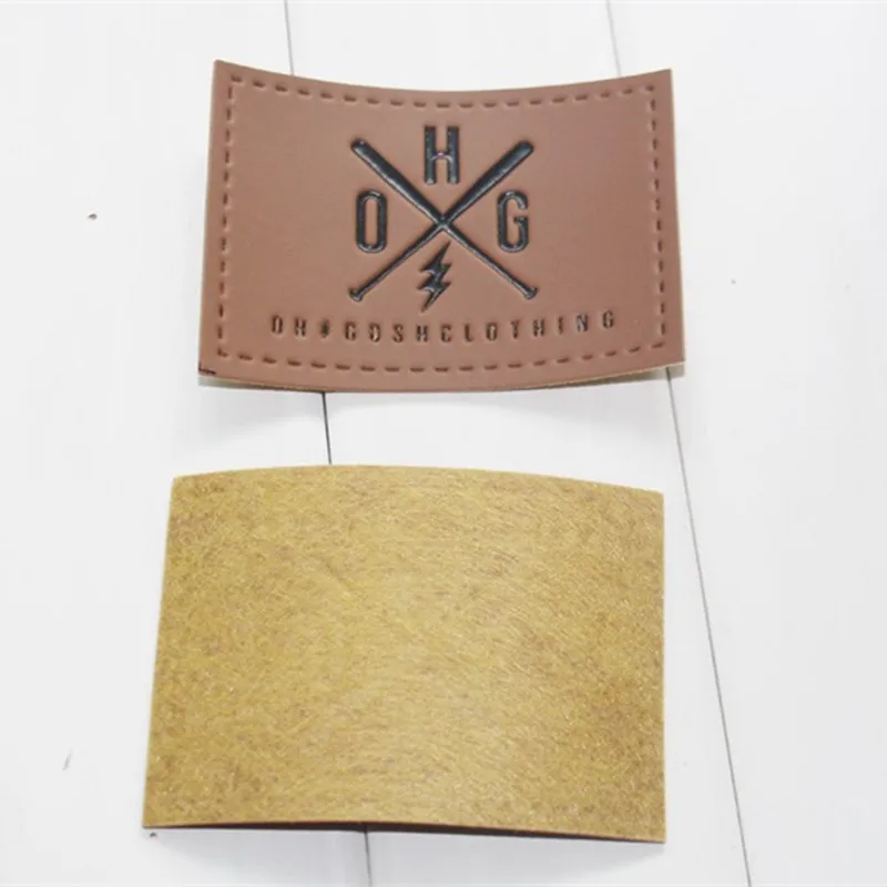 Custom printed and debossed PU leather patch PU label for Jeans bag tags 1000pcs