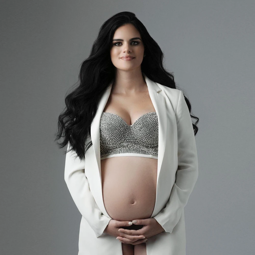 Sujetadores de diamantes de imitación para fotografía de maternidad, sujetadores de corsé con remache de lentejuelas de diamantes de cristal,