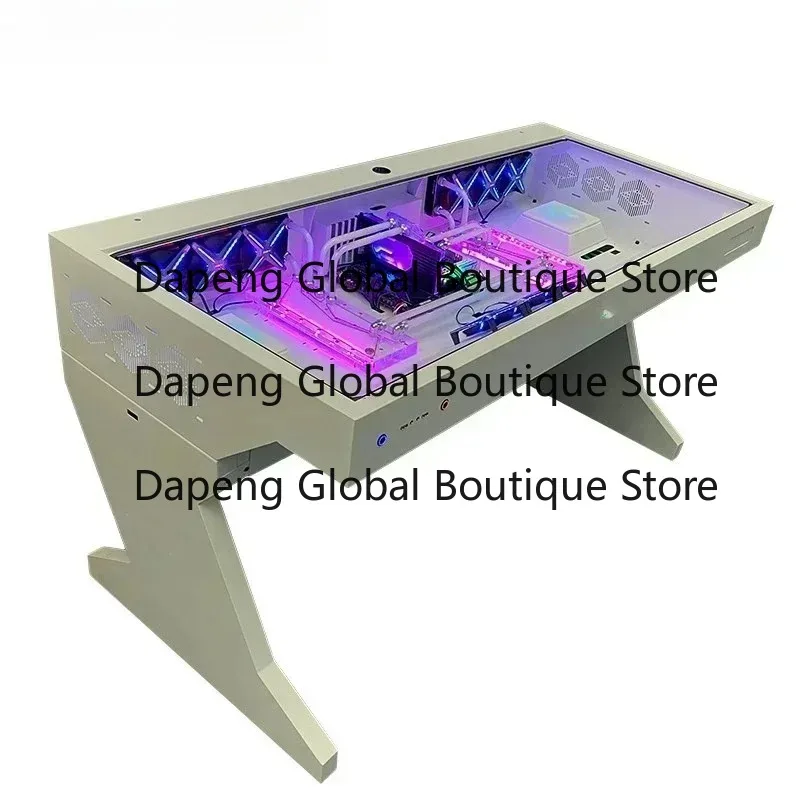 Tempered Glass Integrated Computer Cabinet Desk All In One Desktop Equipment Storage Table