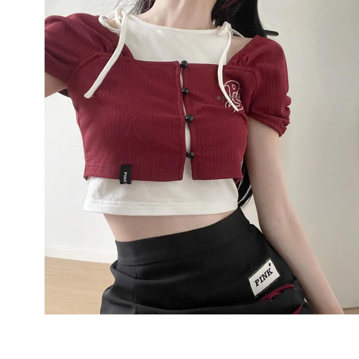 Japanese Punk Rock Girl Y2K Summer Cloth Short Cardigan Camisole Slim Crop Top Two-Piece Set High Waist Lace-up Skirts Women