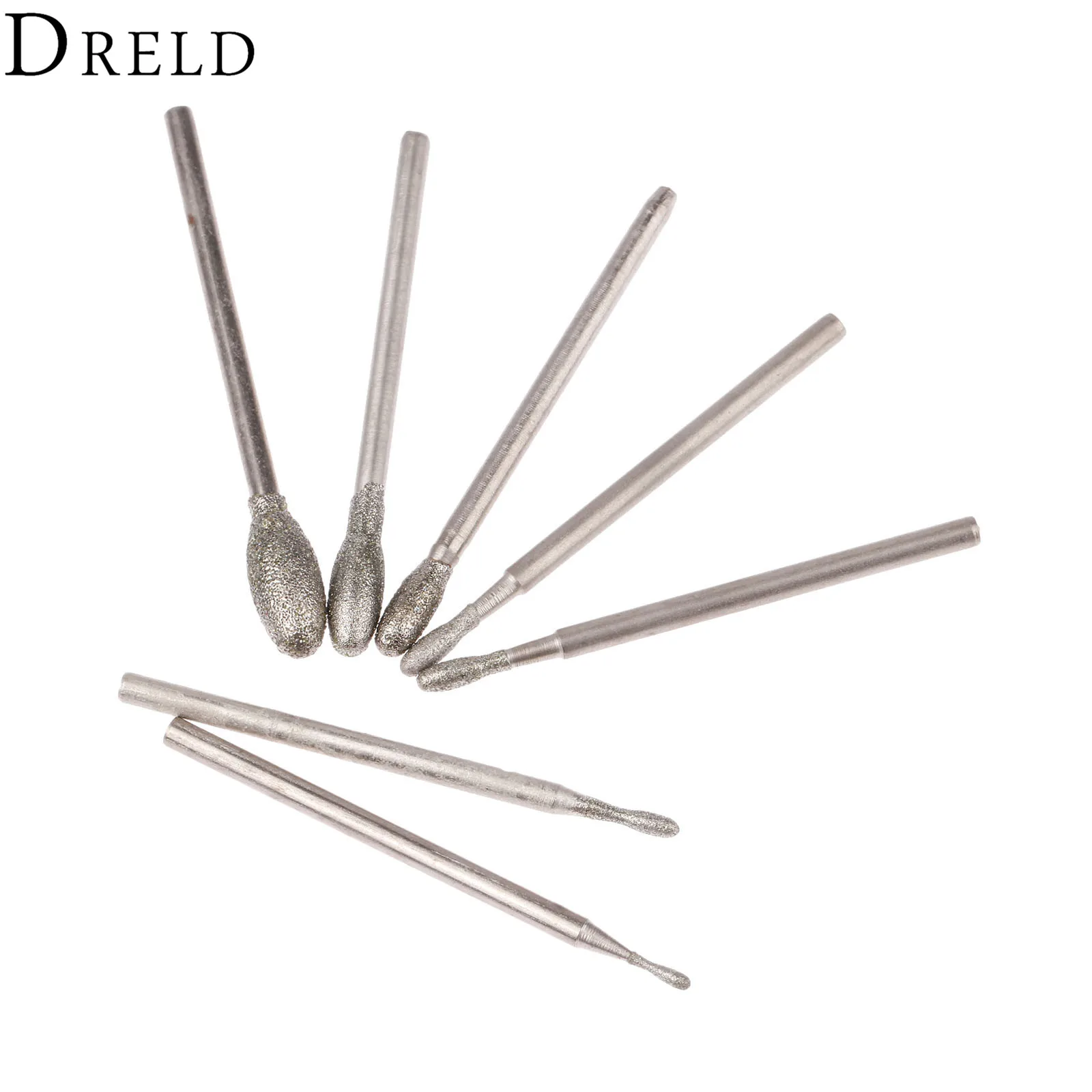 DRELD 7 Chiếc Dremel Kèm Kim Cương Hình Bầu Dục Đầu Mài Burrs Bit 2.35Mm Vít Ngọc Đính Đá Đánh Bóng Dụng Cụ