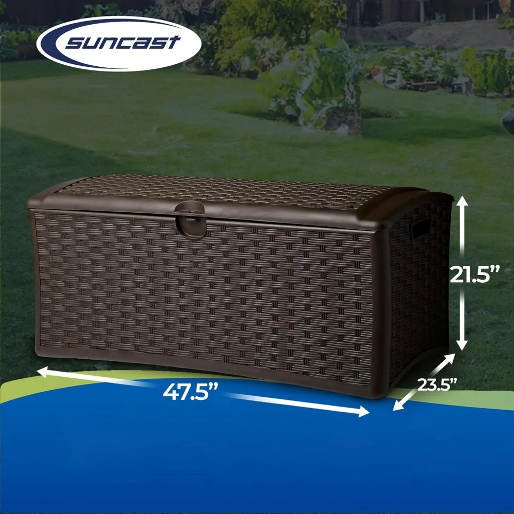 Imagem -04 - Suncast Outdoor Patio Storage Deck Box 72 Galões de Capacidade Fácil Montagem Plastic Wicker Armazenando Móveis Almofadas