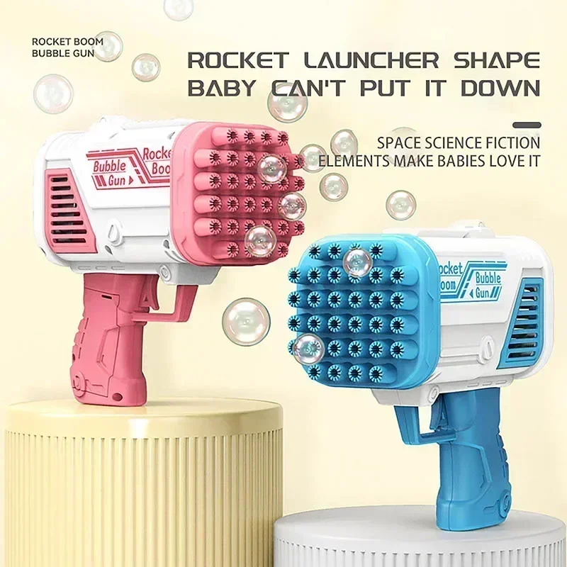 32穴電動バブルガン、自動ガトリングバズーカバブルメーカーマシン、夏の屋外、シャボン玉ブロワーおもちゃ子供ギフト