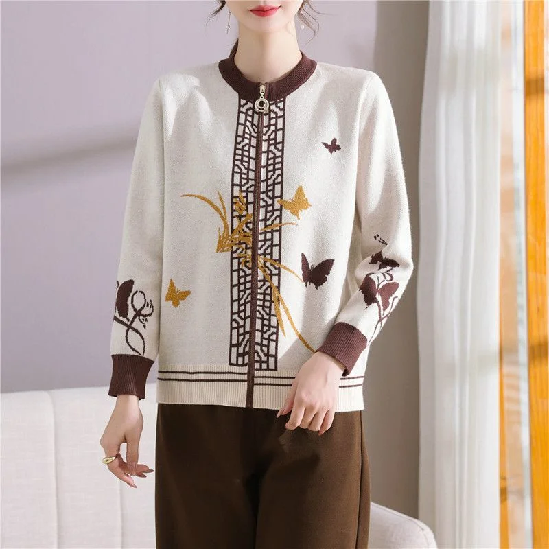 

Fashionable Autumn and Winter Versatile Zipper Knitted Sweater Loose Sweater Cardigan Top