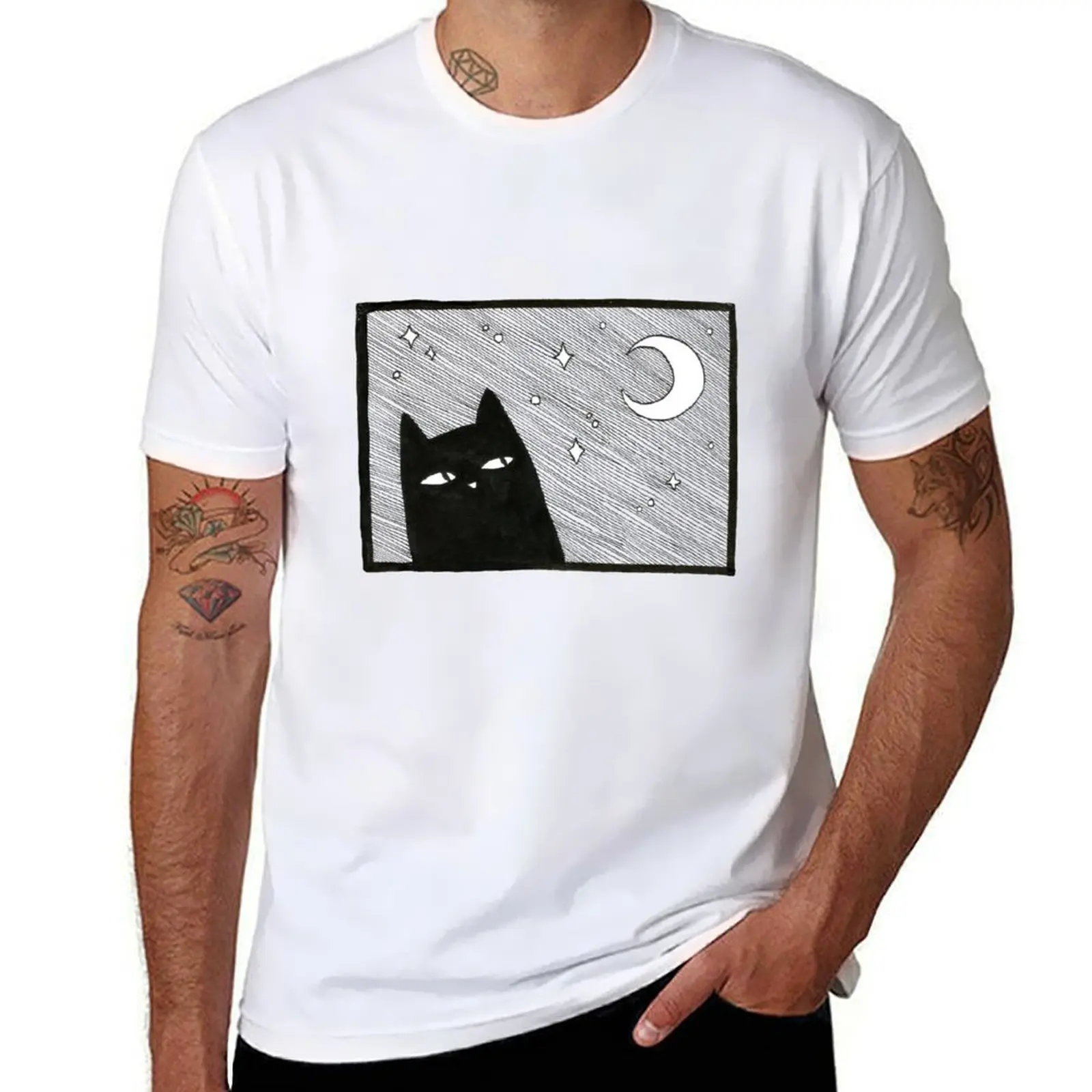 

shirt Illustration cotton - T-Shirt g Black man shirts Cat men man Midnight for cotton 100% t tshirt t
