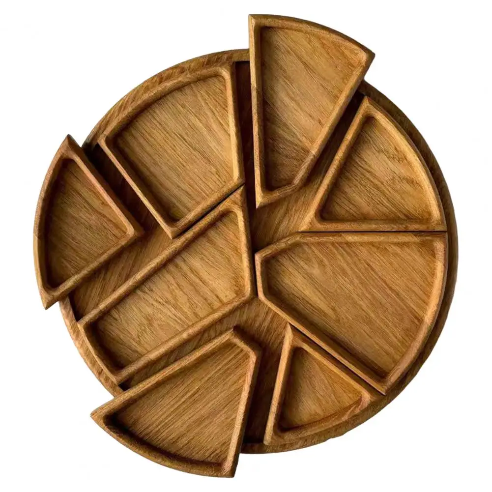 

8-Section Round Wood Serving Tray,Divided Snack Dessert Platter,Artistic Plate for Appetizers Nuts Dips Picnic Camping