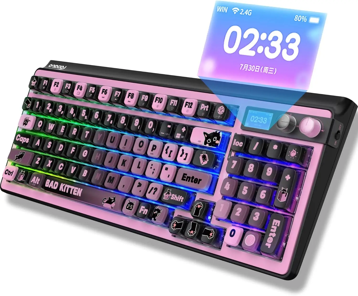 96-Key Wireless Mechanical Gaming Keyboard with Color Screen, Hot-Swappable, Tri-Mode Bluetooth 5.0, 2.4G USB-C, RGB Backlit