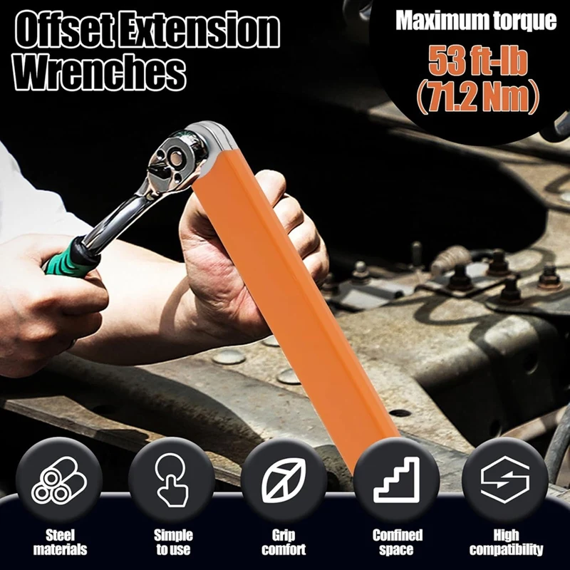 Offset Extension Wrench With Square Drive Adapter Socket, Universal Extension Wrench For Small Locations