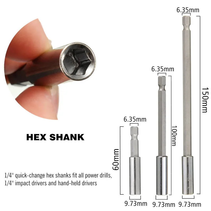 3pcs 1/4 Inch Hex Shank Socket Screwdriver Bit Holder Long Bit Extension Bar Magnetic Lengthening Shank Drill Bit Holder