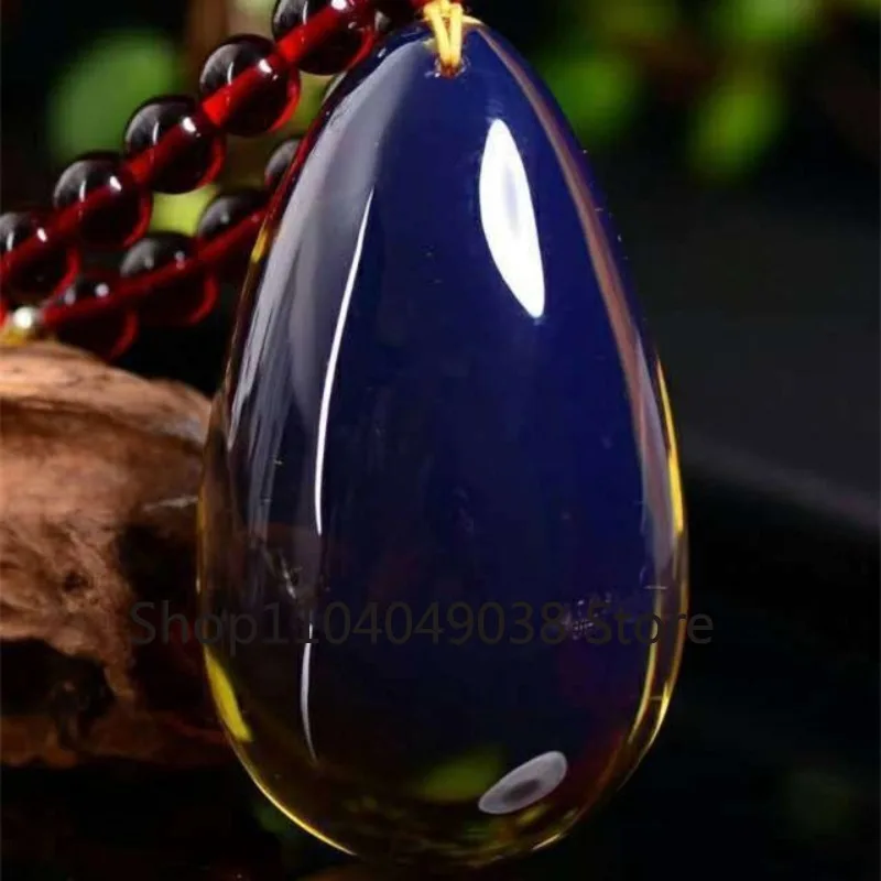 Honey Wax Amber Blue Pearl Water Droplet Plain Face Pendant for Men and Women's Couple Large Charms Pendants Natural Jewelry