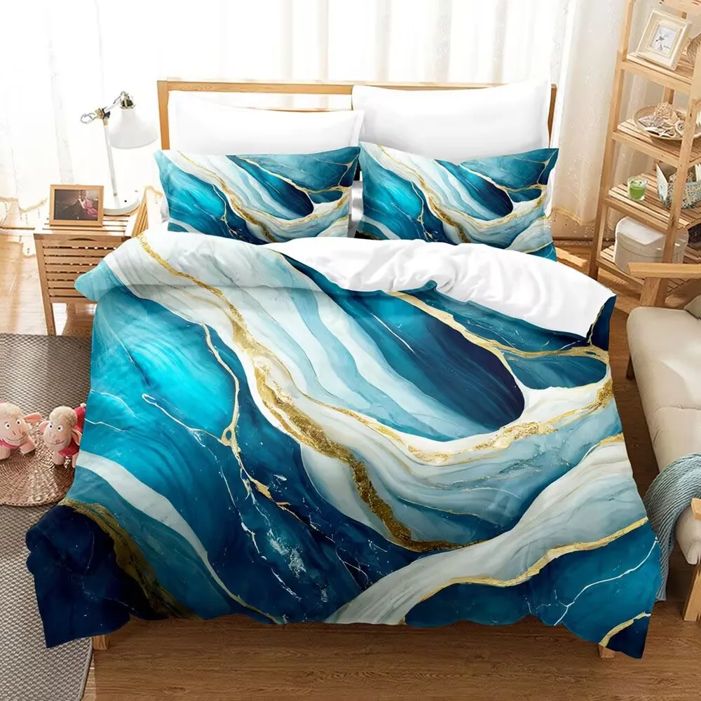 Luxury Colored Marble Bedding Set Romantic Velvety Wightness Minimalist Duvet Cover Set Twin Queen King Size for Birthday Gift