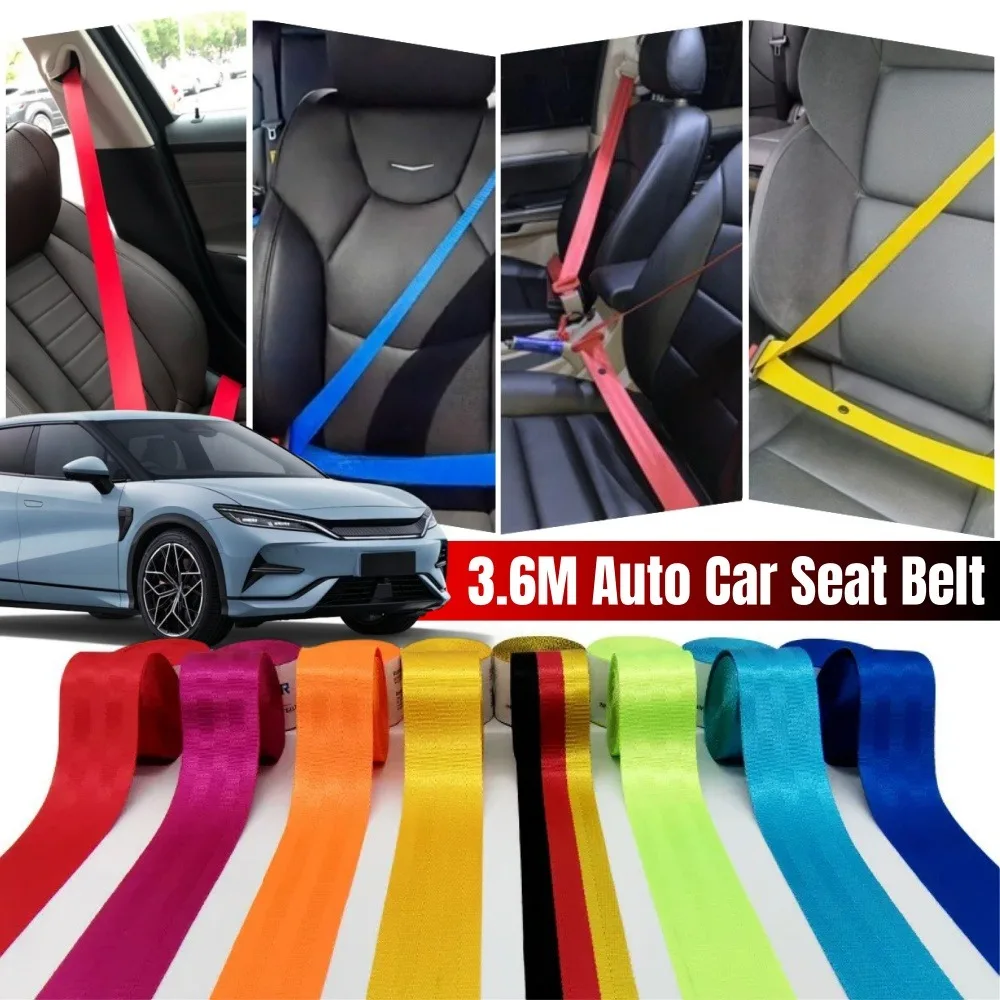 Cinturón de seguridad de coche de 3,6 M, cinturón de seguridad Universal, accesorios de modificación de Color, cinturón de seguridad retráctil de 48MM para automóvil