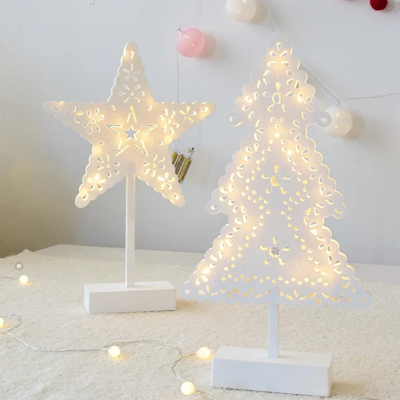 Mini Christmas tree shape table lamp decoration five-pointed star girl led romantic night light string decoration