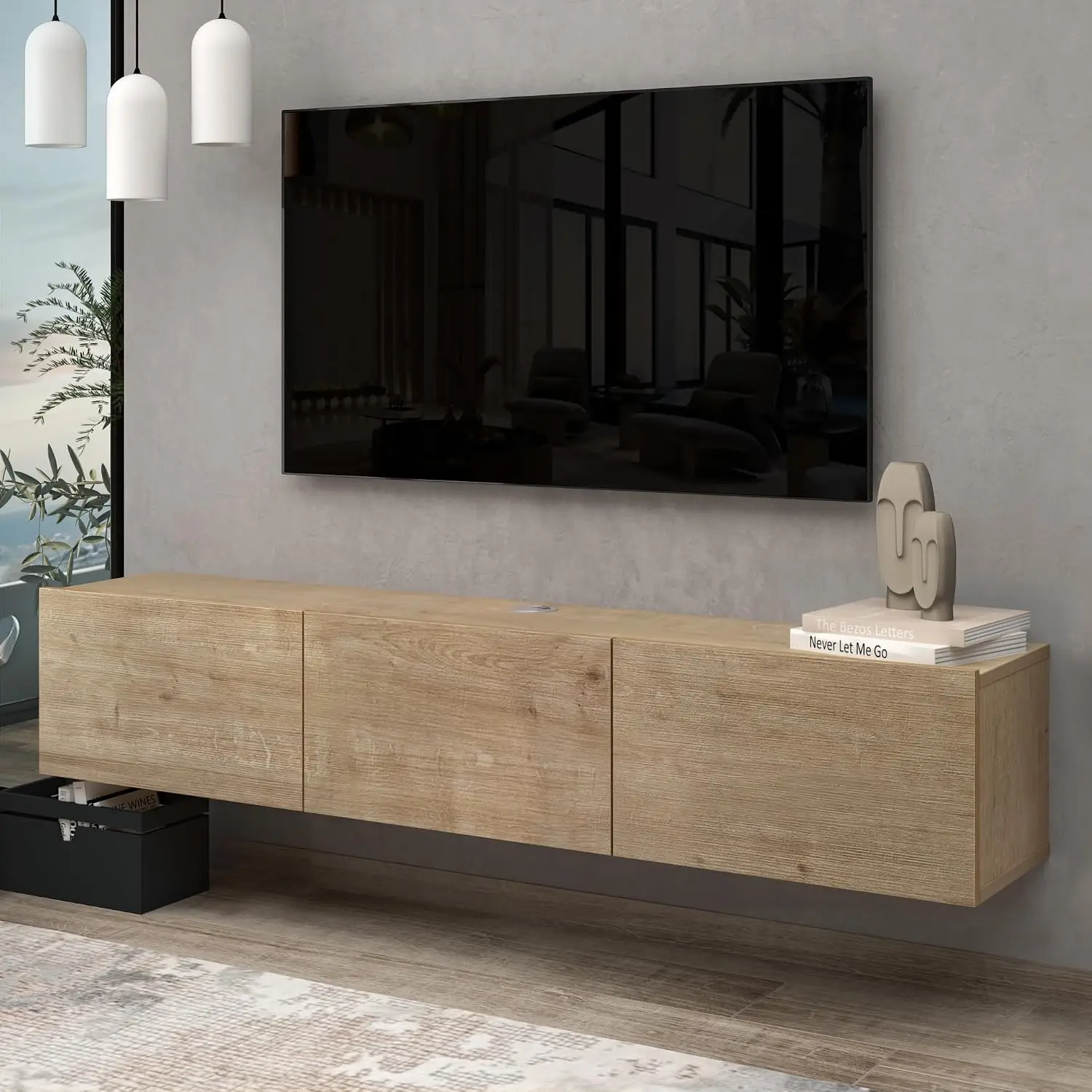 Wall Mounted Floating TV Stand Cable Management Storage Entertainment Center Living Room 65