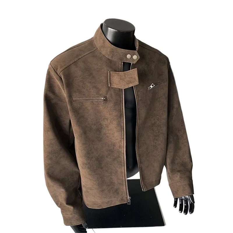 

Модная коричневая кожаная куртка Maillard с воротником-стойкой, осень-зима, американский дизайн, винтажная куртка с локомотивом High Street, повседневная