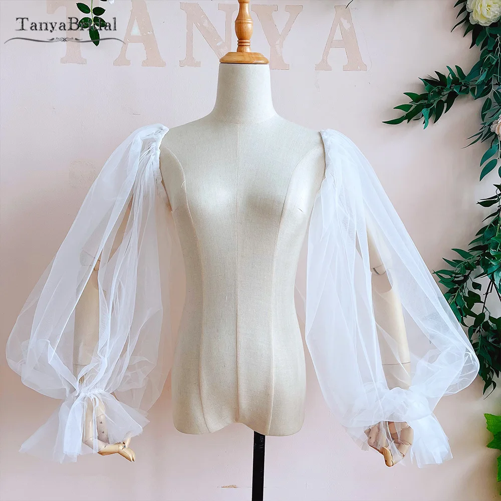 

Sheer Tulle Long Detachable Wedding Sleeves Puff charming Bridal fingerless Gloves Chic DG208
