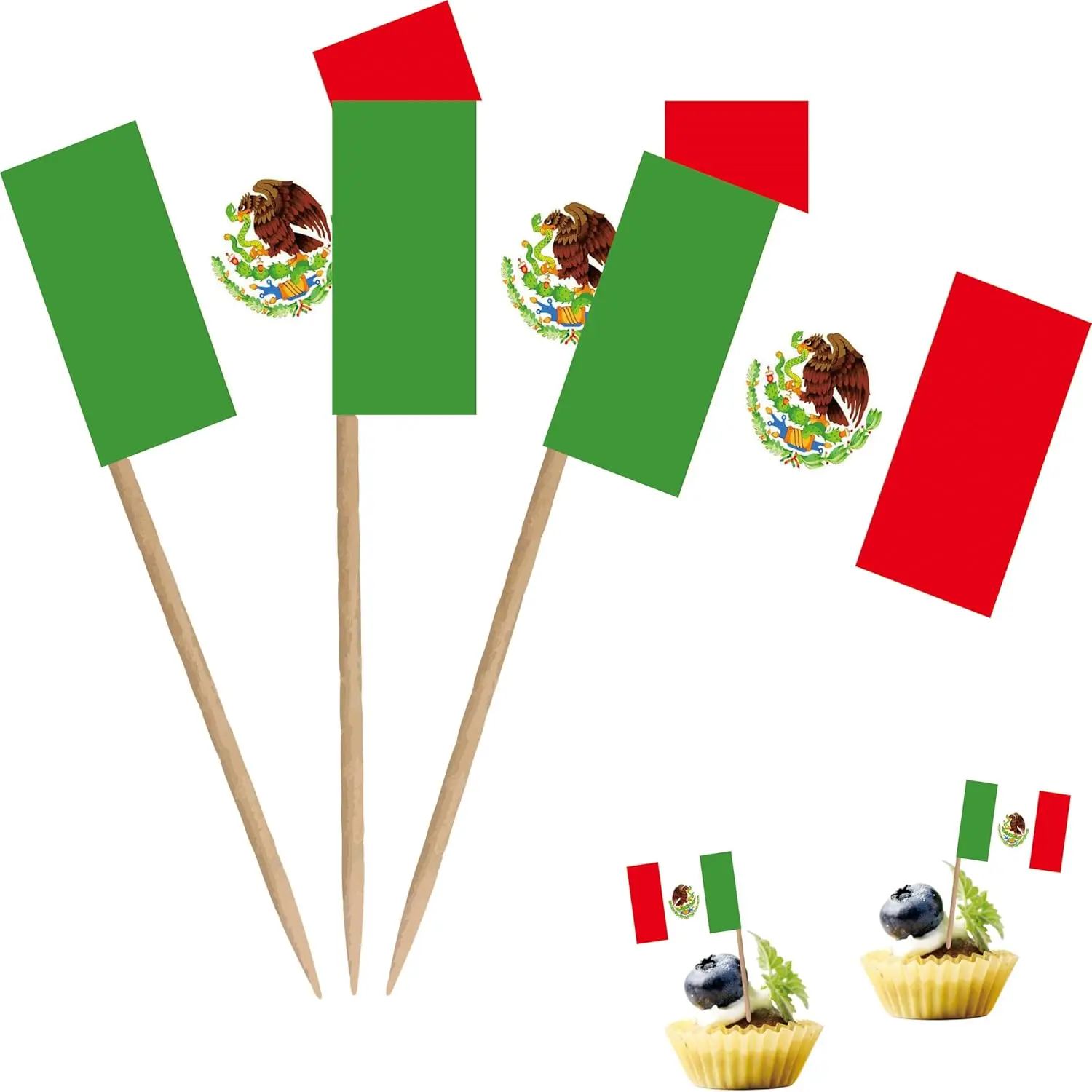 300pcs Mini Mexico Flag Paper Food Picks Dinner Cake Toothpicks Cupcake Decoration Fruit Cocktail Sticks For Parties
